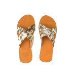 Tan hair on leather sandals