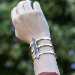 Brass Statement Bracelet – Handmade Triple Bar Cuff by Wazawazi