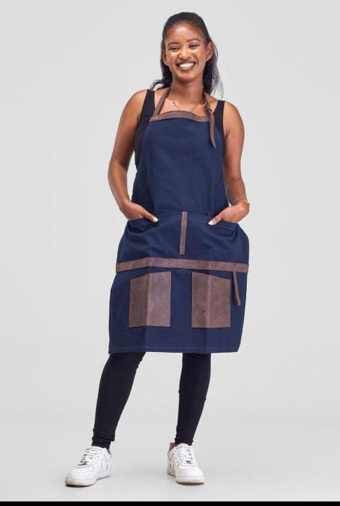 Ejutan canvas apron with leather details