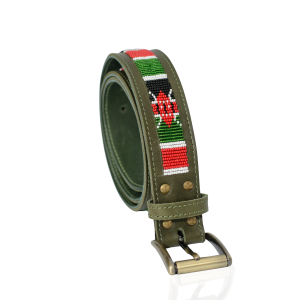 Kenyan Flag Maasai Beaded Leather Belt – Handmade African Heritage Belt