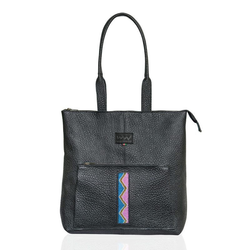 Luxury Leather Tote With Beaded Front Touch – Mich Tote Bag