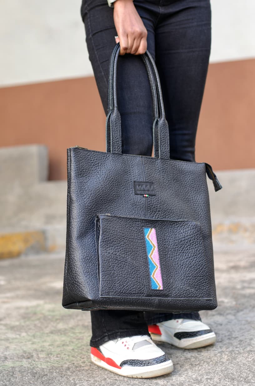 Luxury Leather Tote With Beaded Front Touch – Mich Tote Bag