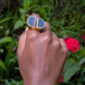 Half-Shaped Bone Brass Ring