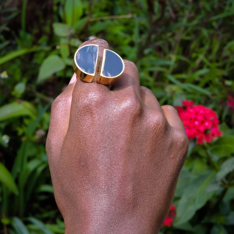 Half-Shaped Bone Brass Ring