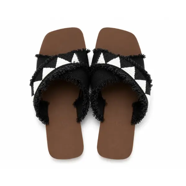 Nai Beaded On Denim Leather Sandals Nai Beaded On Denim Leather Sandals