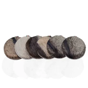 Leather Coasters with Hair on | Issa Handmade Round Coaster Set