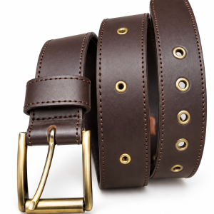 Leather Studded Belt With Brass Buckle and Gold Tone Eyelets| Oloo studded belt